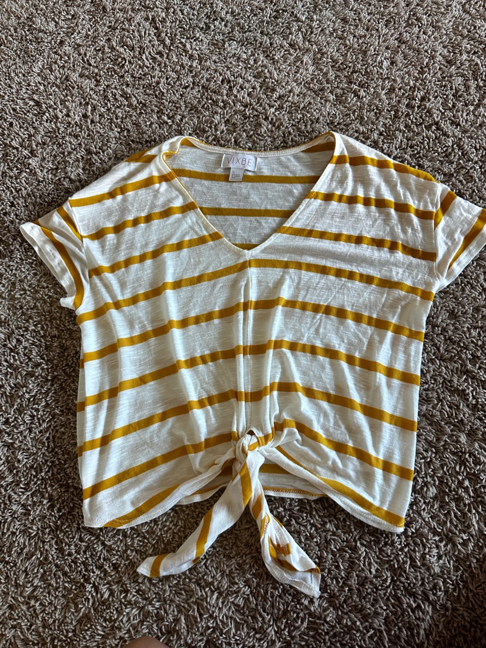 Vixbe from Stitch Fix Tie-Front V-Neck Crop Top in Cream and Mustard